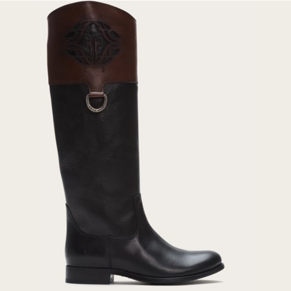 NEW FRYE Melissa Logo Black/Brown Two Tone Riding